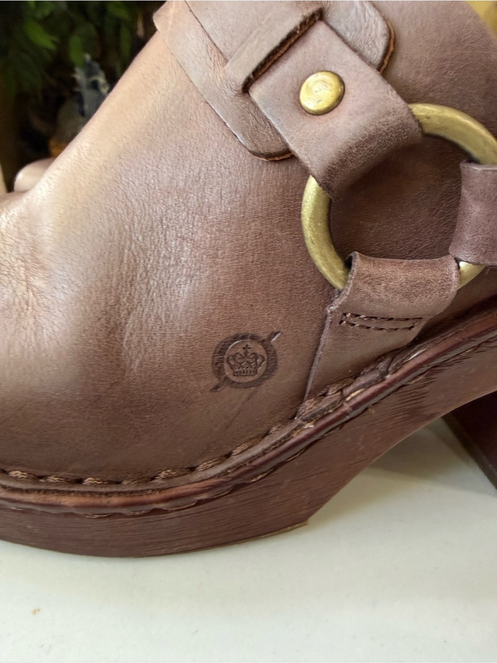 BORN Hudson Women’s 9M Brown Leather Platform Slingback Clogs Chunky Heel - Picture 5 of 16